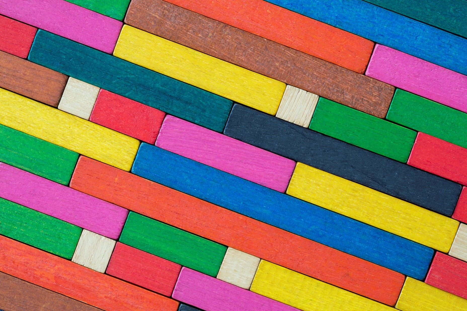 Colorful mosaic of diagonally placed wooden tiles